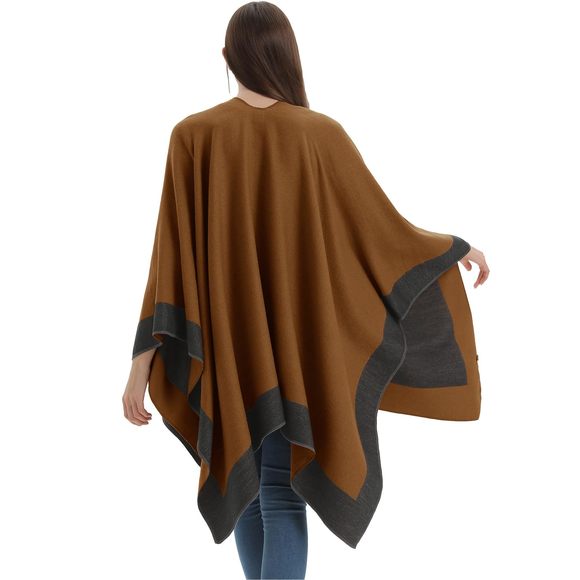 Women's Shawl Wrap Poncho Sweater Open Front Cape For Fall Winter,border-dark🤟 - Picture 4 of 5